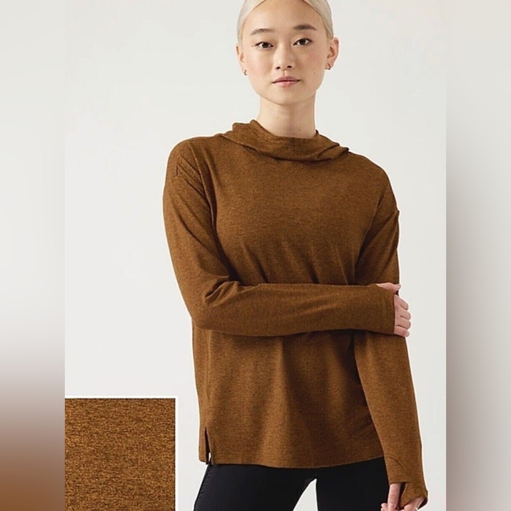 ATHLETA Uptempo Elevate Hoodie Sweatshirt Pullover Top Mahogany Heather XXS‎